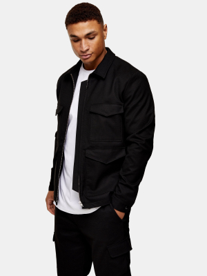 Black Multiple Pocket Shacket