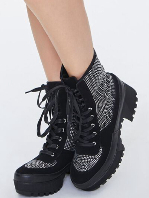 Faux Suede Rhinestone Ankle Boots