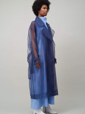 Oversize Organza Trench - Navy
