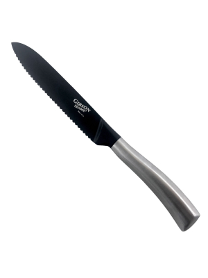 Gibson Home Opus 5 Inch Stainless Steel Serrated Utility Knife With Black Blade