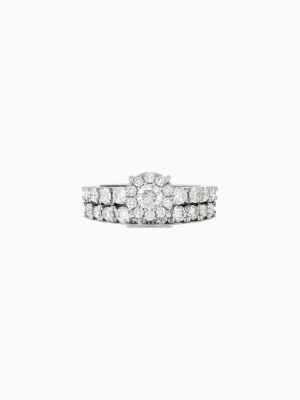 Effy Bridal 14k White Gold Diamond Cluster Ring And Band Set, 1.77 Tcw