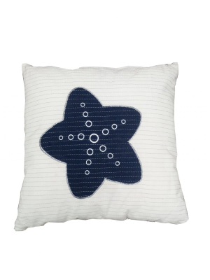 White Square Accent Pillow With Nautical Blue Star