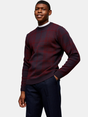 Burgundy Check Knitted Sweater