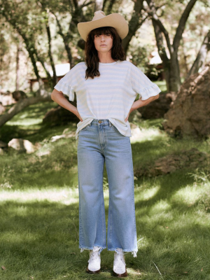 The Ruffle Sleeve Tee. -- Pale Blue Stripe