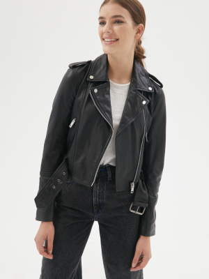 Avec Les Filles Leather Cropped Moto Jacket