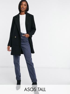 Asos Design Tall Boyfriend Coat In Black