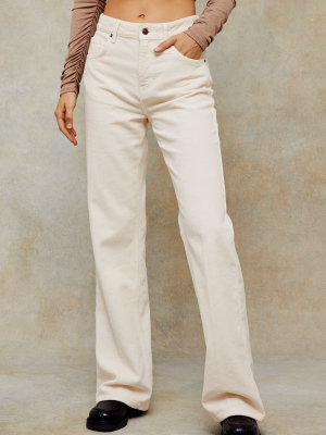 Ecru Corduroy Relaxed Flared Jeans