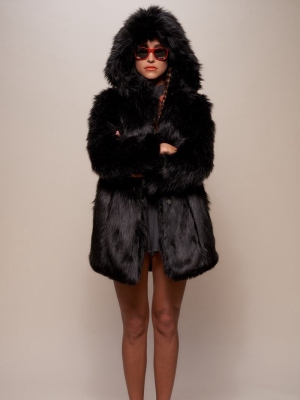Black Wolf Hooded Faux Fur Coat | Women's
