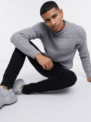 Asos Design Chain Cable Knit Sweater In Gray