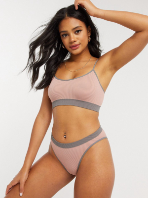 Asos Design Ribbed Seamfree Contrast Bralette