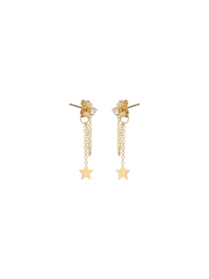 14k Itty Bitty Star & Diamond Chain Stud Earring