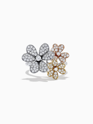 Effy Trio 14k Tri Color Gold Diamond Flower Ring, 1.14 Tcw