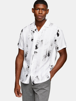 Black And White Stripe Floral Slim Shirt