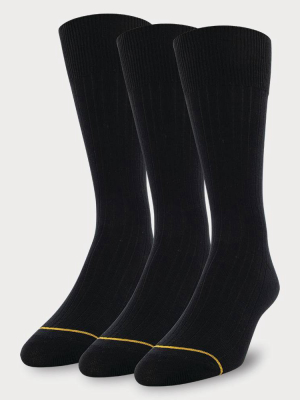 Signature Gold By Goldtoe Men's Cotton Crew Dress Rib Socks 3pk - Black 6-12.5