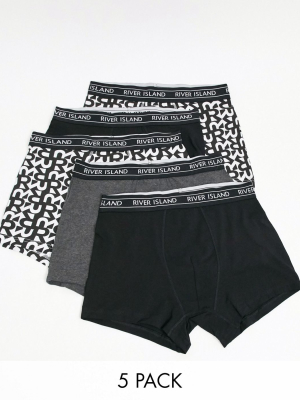 River Island 5 Pack Trunks In Monogram Print