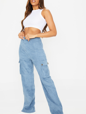 Blue Cord Pocket Detail Wide Leg Pants