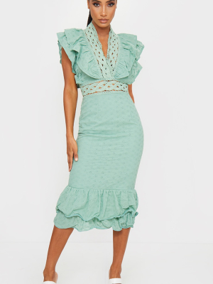 Sage Green Broderie Anglaise Trim Detail Midi...