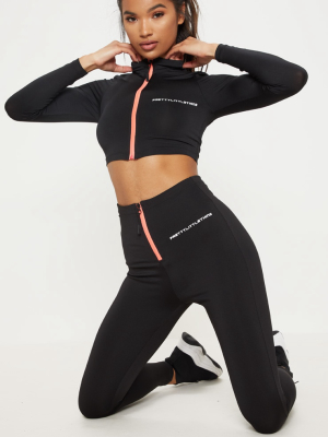 Prettylittlething Black Zip Up Front Gym Legging