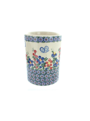 Blue Rose Polish Pottery Garden Butterfly Utensil Jar