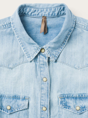 Light Denim Snap-front Blouse