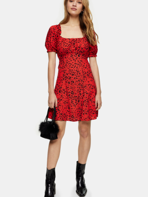 Red Leopard Print Gathered Bust Mini Dress