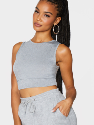 Grey Jersey Tie Wrap Around Crop Top