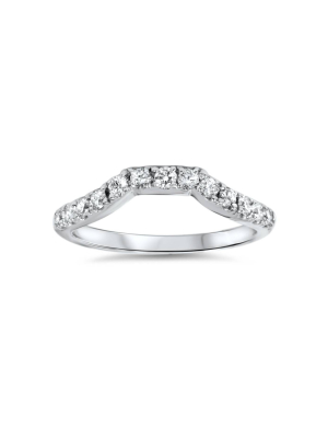 Pompeii3 14k White Gold 3/8ct Diamond Wedding Anniversary Curved Guard Ring