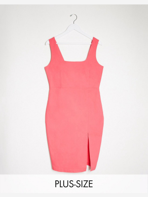 Vesper Plus Square Neck Midi Dress In Pink