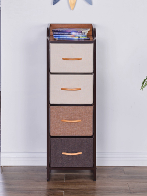 Decorative Modern Storage Chest Tower With 4 Fabric Drawers Brown - Danya B.