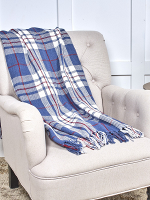 C&f Home Parker Blue & Red Cotton Quilted Throw