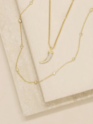 Easy Essential Horn And Delicate Chain 18k Gold Plated Layered Necklace