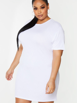 Plus Basic White Short Sleeve T Shirt Dress