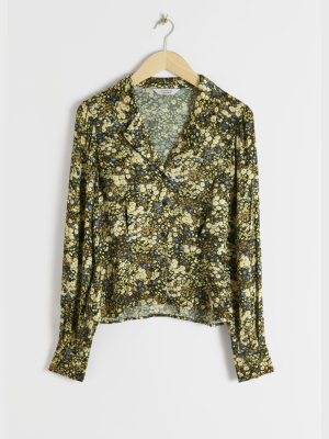 V-cut Floral Satin Blouse