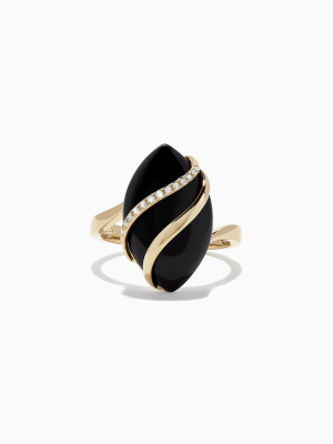 Effy Eclipse 14k Yellow Gold Onyx And Diamond Ring, 1.79 Tcw