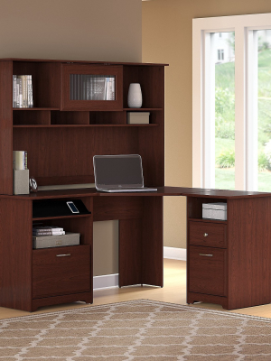 Bush Furniture Cabot Corner Desk W/hutch And 2 Drawer File Cabinet Harvest Cherry Cab024hvc