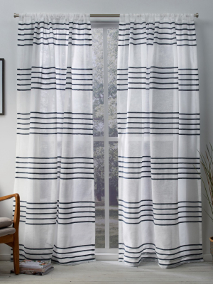 Exclusive Home Monet Sheer Linen Pleated Cabana Stripe Rod Pocket Window Curtain Panel Pair