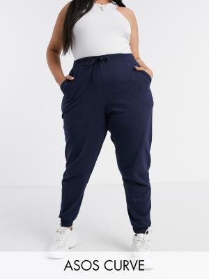 Asos Design Curve Basic Sweatpants With Tie In Organic Cotton In Navy