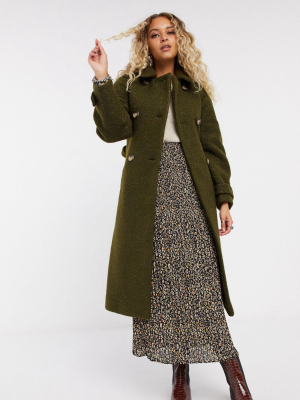 Topshop Boucle Trench Coat In Khaki