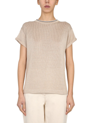 Brunello Cucinelli Metallic Knit Crewneck Top