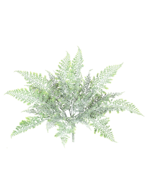 Vickerman 17" Artificial Green Frosted Fern Bush.