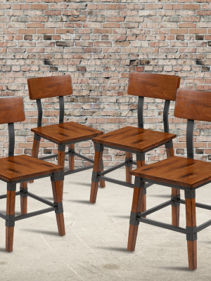 Flash Furniture 4 Pack Rustic Antique Walnut Industrial Wood Dining Chair