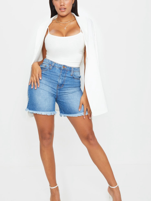 Shape Mid Blue Wash Frey Hem Boyfriend Shorts