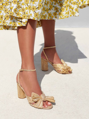 Camellia Bow Heel With Ankle Strap Gold