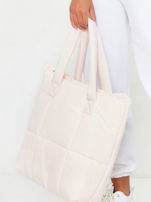 Pink Quilted Pu Tote Bag