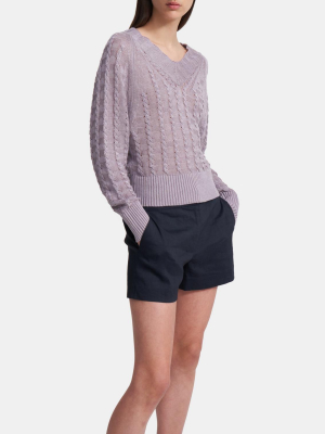 Textured V-neck Sweater In Linen-viscose