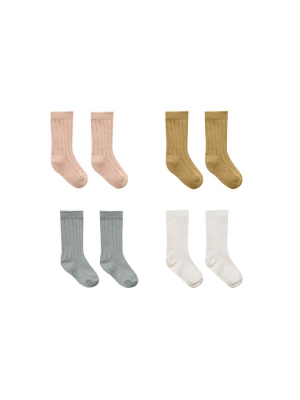 Quincy Mae Baby Socks 4 Pack - Ivory, Ocean, Petal, And Gold