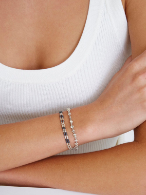 Hematine And Etched Silver Wrap Bracelet