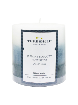 Layered Mottled Pillar Candle Jasmine Bouquet/blue Skies/deep Sea - Threshold™