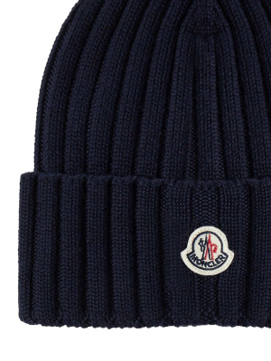 Moncler Logo Patch Ribbed Beanie