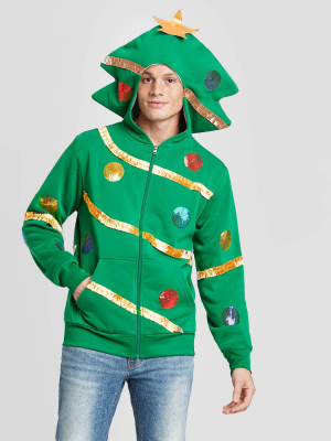 Men's Christmas Tree Zip-up Ugly Holiday Sweatshirt - Green